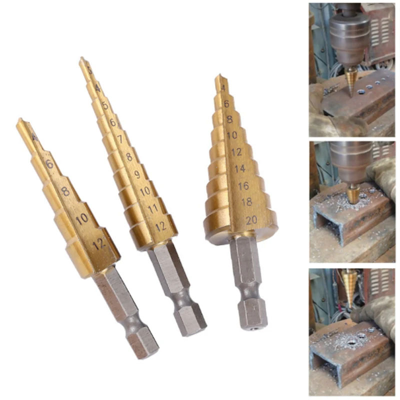 

3-12 4-12 4-20 4-32 ступенчатое сверло из быстрорежущей стали с титановым покрытием набор сверлильных электроинструментов металлическое высокоск...