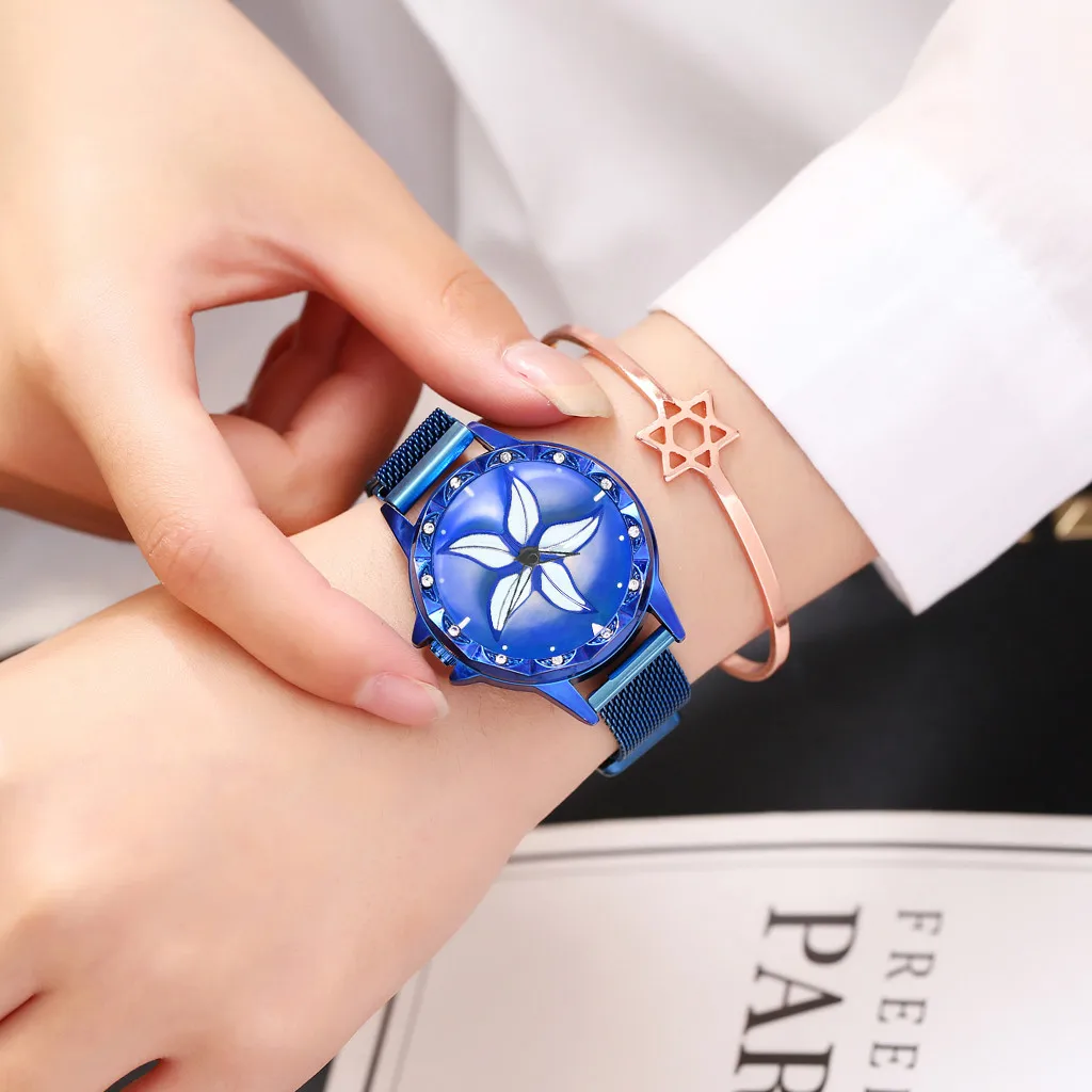 

Flower Rotation Quartz Women Women Stainless steel strap wristwatch Fashion designer ladies watches Dress Reloj Mujer fine Clock