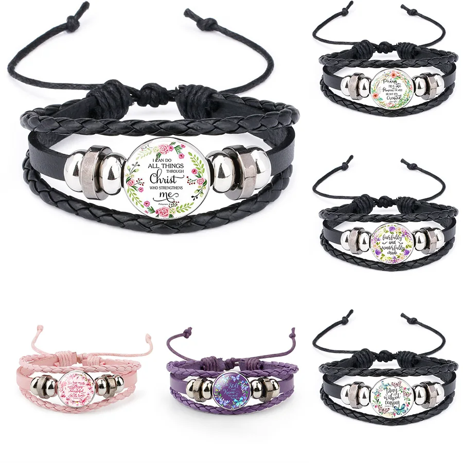 

20pc/Lot Religious Christian Scripture Proverbs Charm Bracelet For Women Men Bible Verse Leather Bangle Jewelry in Wholesale