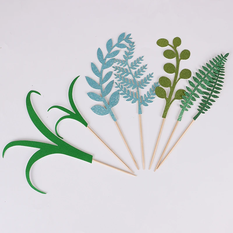 

7pcs/Set Jungle Tropical Party Green Leaf Cake Topper Felt Leaves Cupcake Toppers Birtay Party Baby Shower Cake Decoration