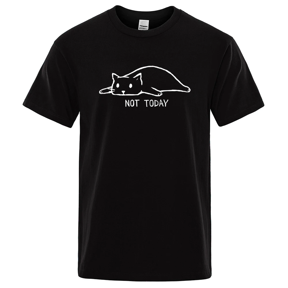 

Мужская хлопковая футболка с коротким рукавом, свободная футболка с круглым вырезом и принтом ленивого кота, с надписью Not Today, лето 2021
