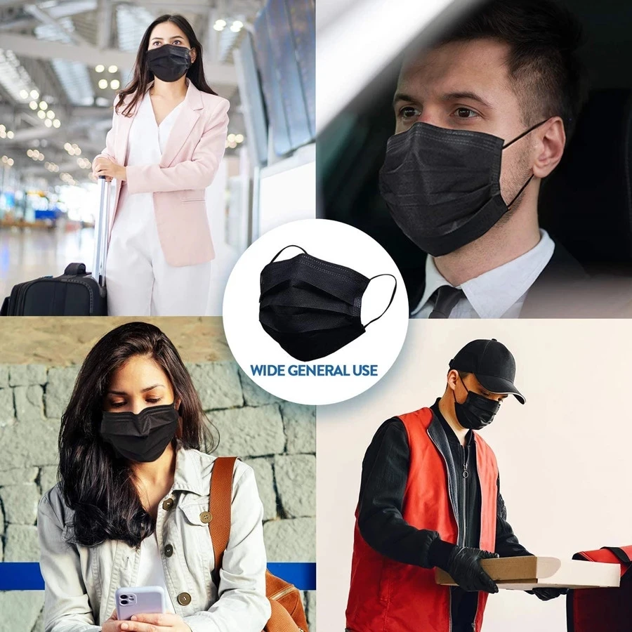 

10/50/100/200pcs Disposable Masks Non-Woven Face Masks 3 layer Ply Filter Anti Dust Breathable Adult Mouth Mask Black IN STOCK