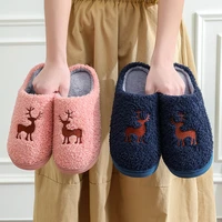 winter women home furry slippers christmas gift cartoon deer plush slides warm hairy floor shoes house indoor cotton slippers
