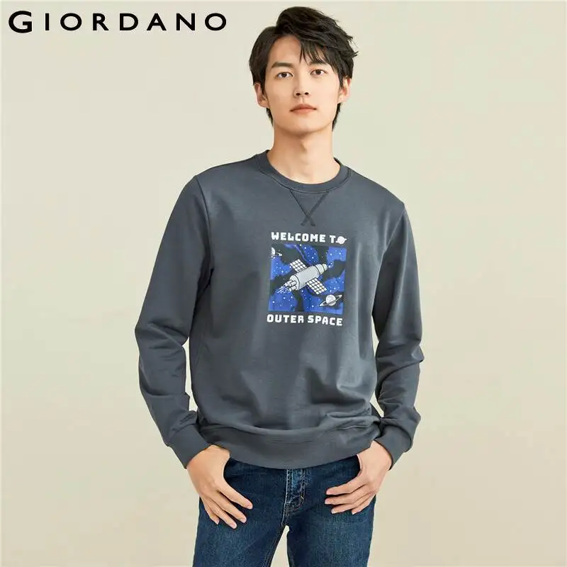

Толстовка Giordano мужская с круглым вырезом, свитшот с принтом, с длинным рукавом, однотонная повседневная кофта, 13091750
