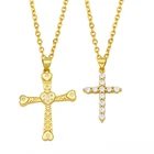 Ожерелье FLOLA женское, из меди, с кубическим цирконием, в форме сердца и Креста, Золотая цепочка, nkeu39, подвеска белый камень