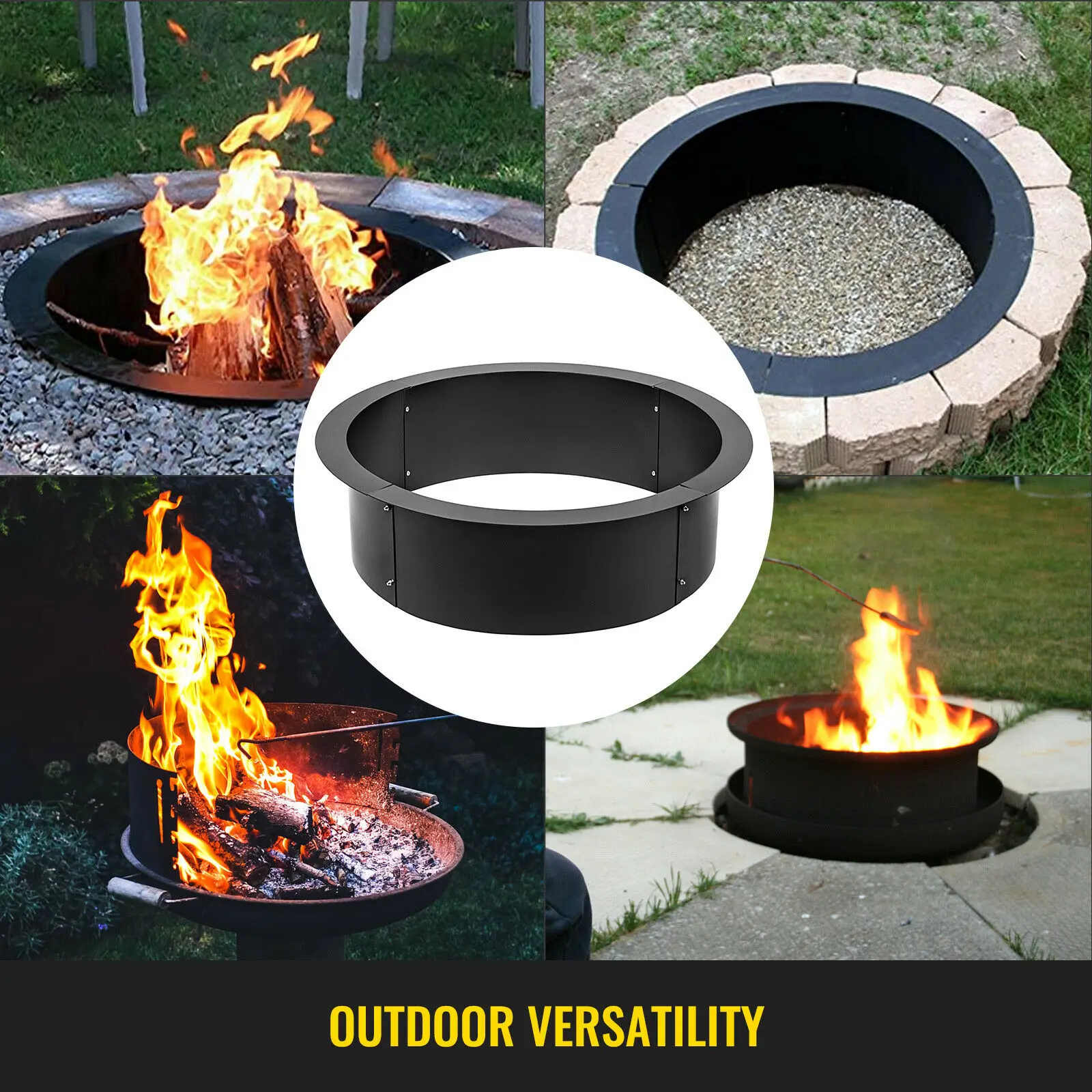 

Fire Pit Ring 45 Inch Thick Heavy Duty Solid Steel Fire Pit Liner DIY Campfire Ring In-Ground with Grate Heavy-Duty BBQ Brazier