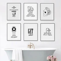 black white bathroom quotes painting toilet paper toothpaste canvas poster wall art print minimalist picture washroom decoration