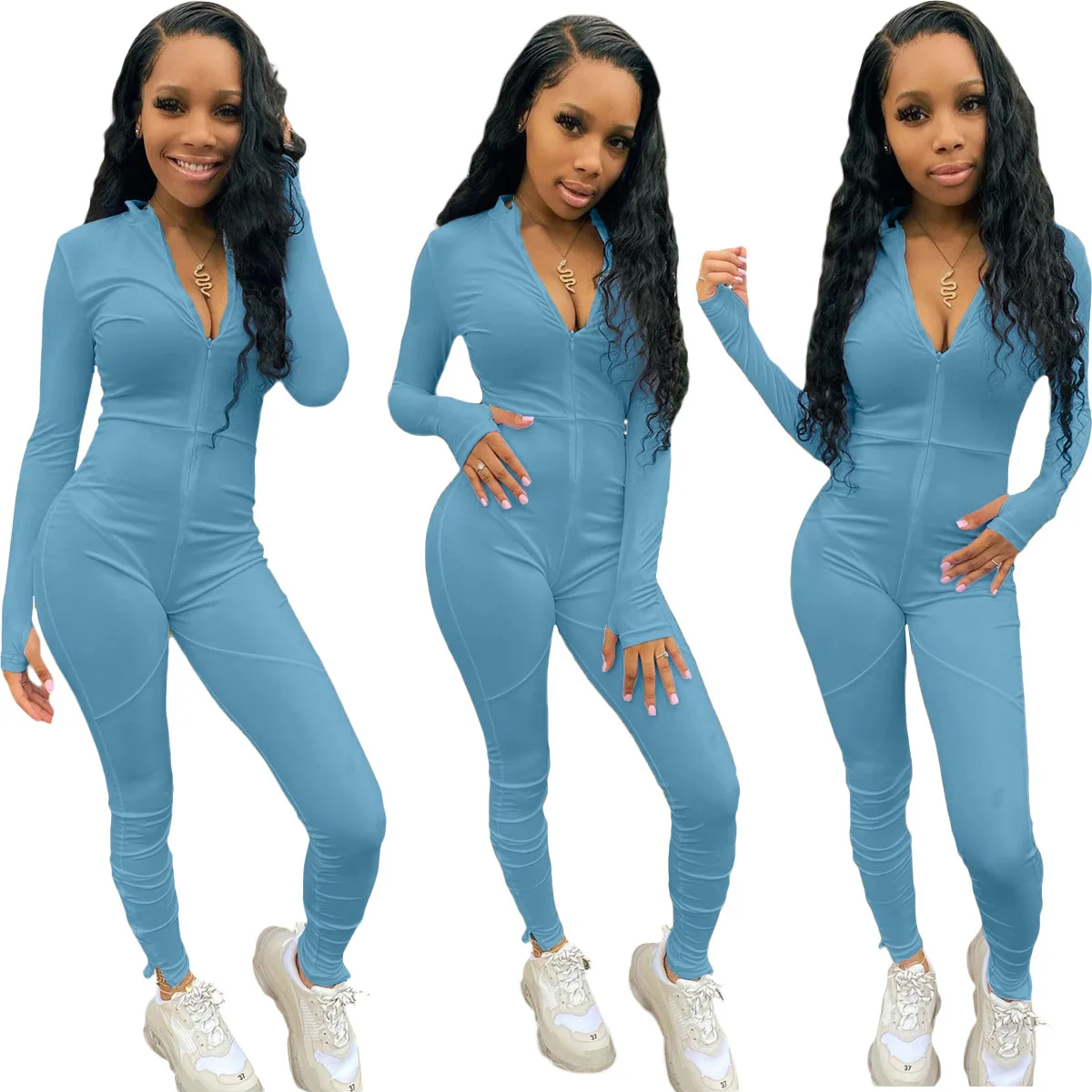 

Women Fashion Jumpsuits Body Femme Solid Zippers Bodysuit