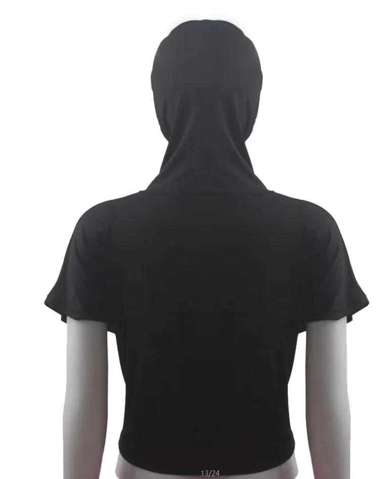 Muslim Hooded T-Shirt Women Tops Short Sleeve Baisc Clothes Turban Hijab Turkey Islamic Sport Swim Wear Stretch Hijabs Caps |