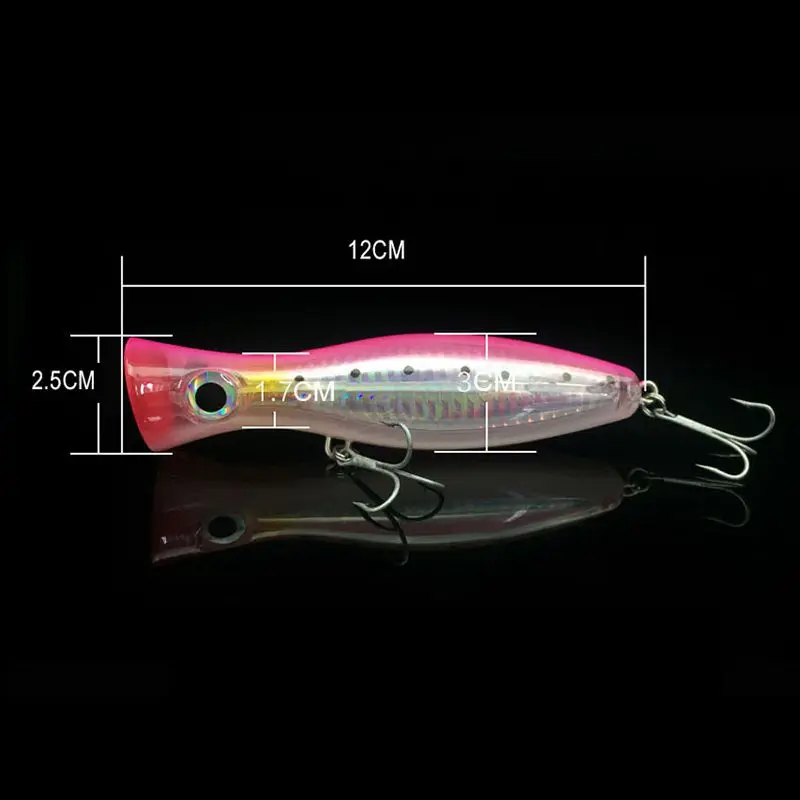 

2 Pcs Popper Fishing 3D Augen with Treble Hooks 12cm 42G Topwater Hard Lure Soft Plastic Isca Artificial Fishing Lure Tackles, 1