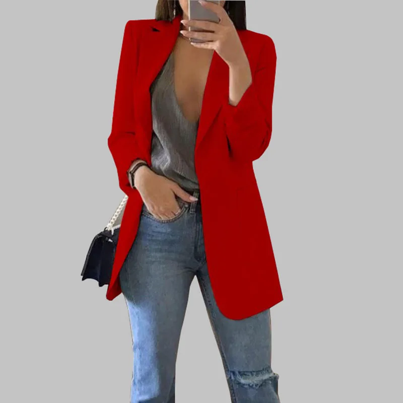 Женский костюм модный лацкан Тонкий кардиган женский средней длины Женское