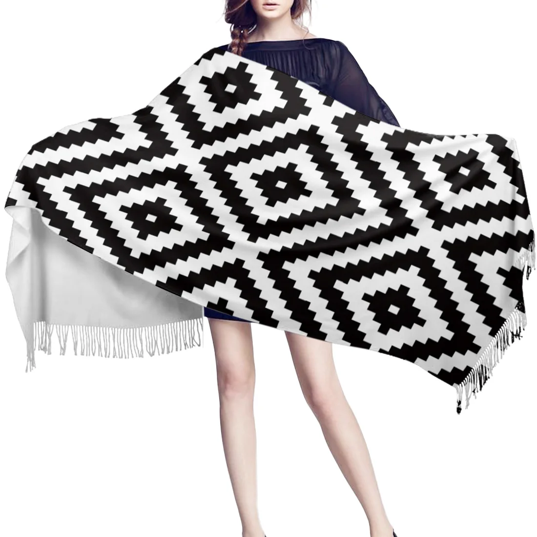 Модные большие шарфы черный белый необычный геометрический шарф унисекс толстые