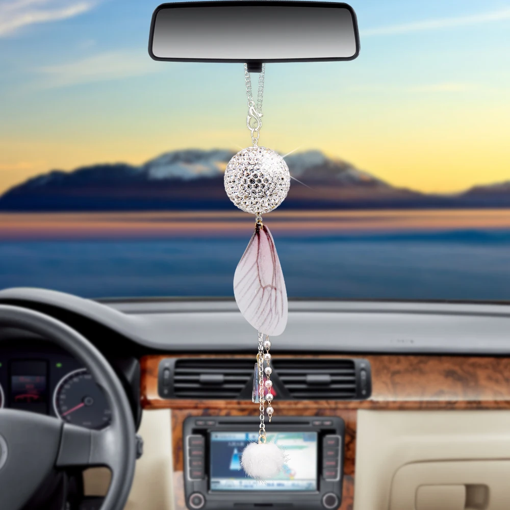 

Романтичный алмазный шар, крылья бабочки, автомобильный кулон, блестящие автомобильные аксессуары, зеркало заднего вида, украшение, висячи...