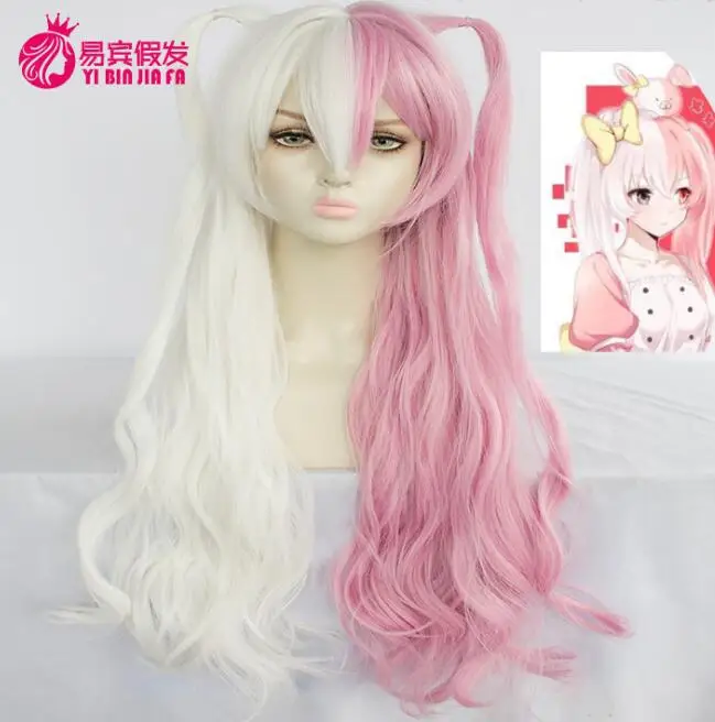 Cosplay Anime Game Danganronpa Monomi Women Long Wig Costume Super Dangan Ronpa Heat Resistant Movies Hair White Pink Wigs