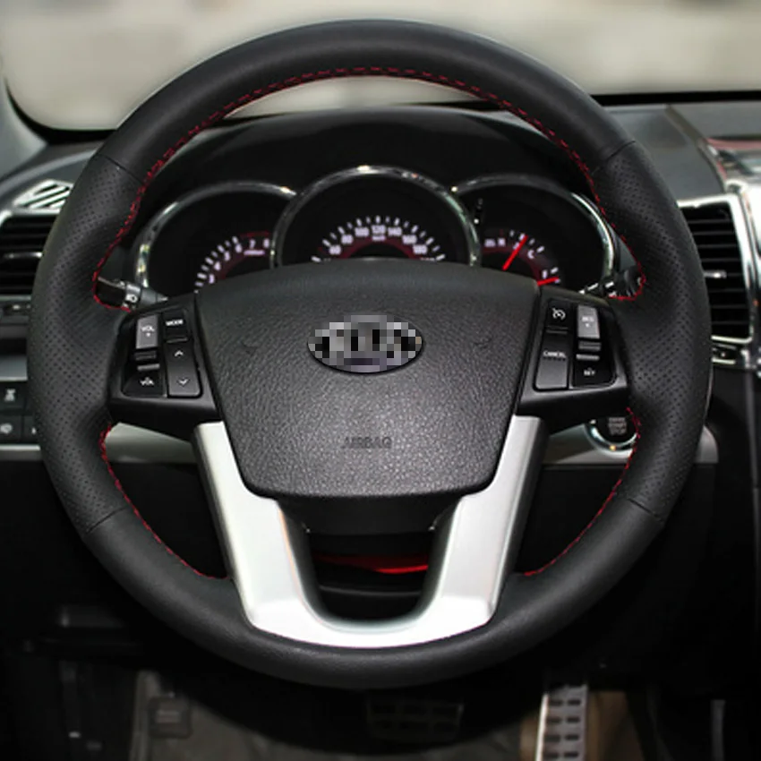 LUNDA черный кожаный чехол рулевого колеса автомобиля для Kia Sorento Cadenza K7 специальный