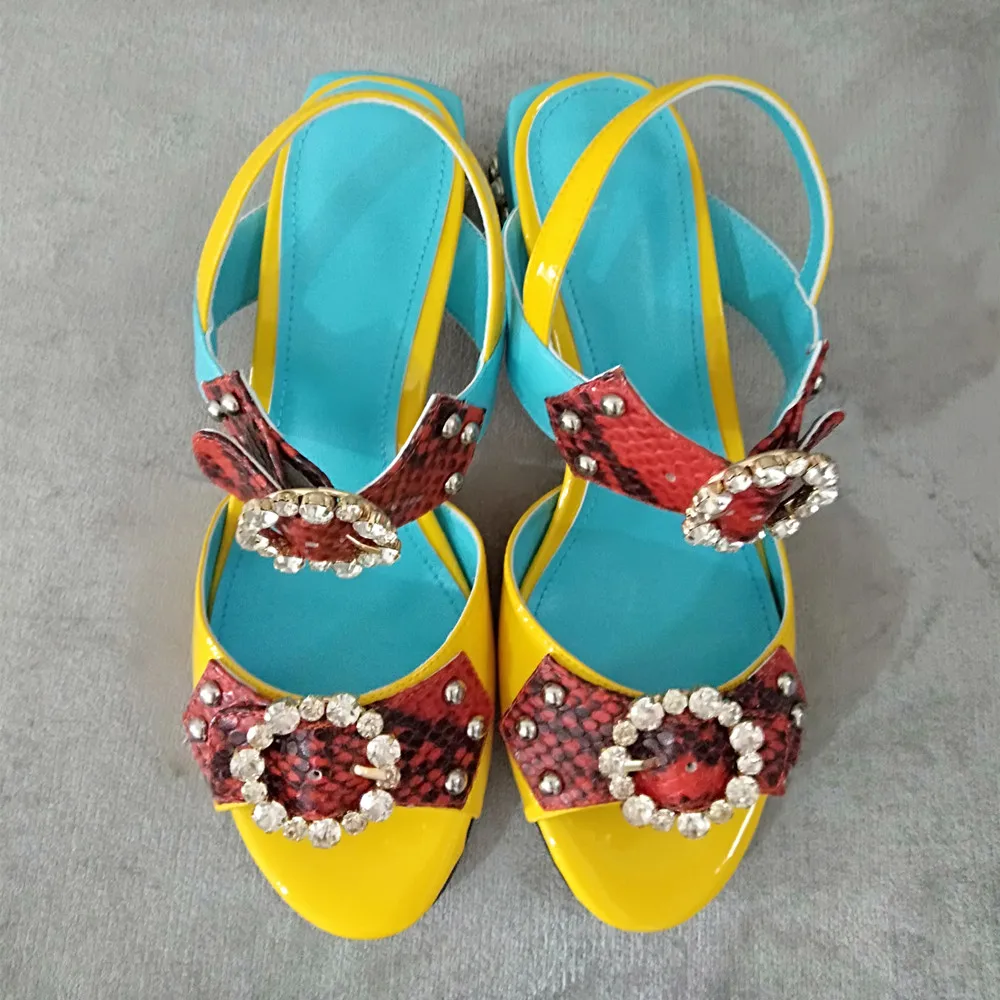 Orange Heel 6cm Летние Роскошные вечерние туфли с металлическими кристаллами; Босоножки с открытым носком на квадратном не сужающемся книзу массивном каблуке; Новинка; стразы с бантом; Sandalias Mujer - Цвет: Orange Heel 6cm