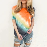 spring and summer european beauty top amazon tie dye gradient round neck short sleeved t shirt