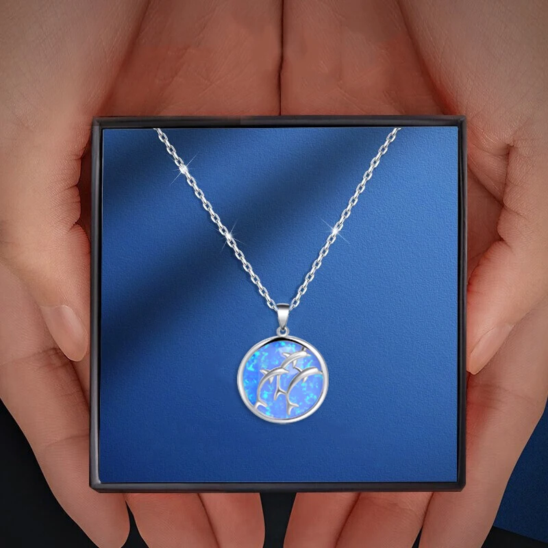 

ROLILASON Round Special Desgin Office Style Blue Fire Opal Silver Stamped Pendants for women Excellent Fashion jewelry OP735