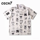 Рубашка OSCN7 Мужскаяженская с принтом, Повседневная Уличная пляжная блуза в стиле оверсайз с короткими рукавами, гавайский принт, харуюку, C6, 2021