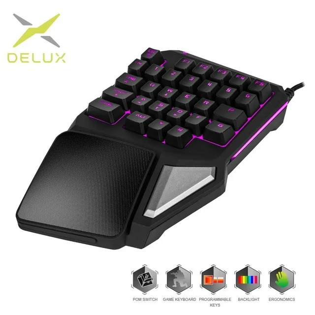 Only T9 Pro Программируемые клавиши Delux T9 Pro, игровая клавиатура с одной рукой, эргономичная игровая клавиатура для PUBG, пистолета, ПК, ноутбука - Цвет: Only T9 Pro