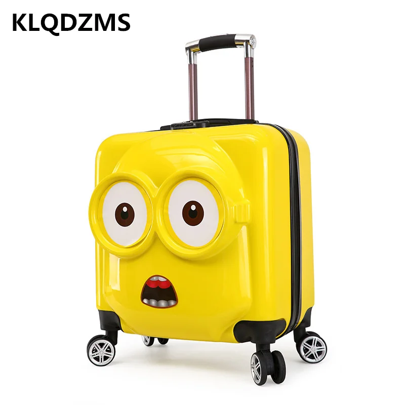 KLQDZMS 18 Inch Child Spinner Rolling Luggage Children's Trolley Case Cute Cartoon Knapsack Kids Suitcase Waterproof
