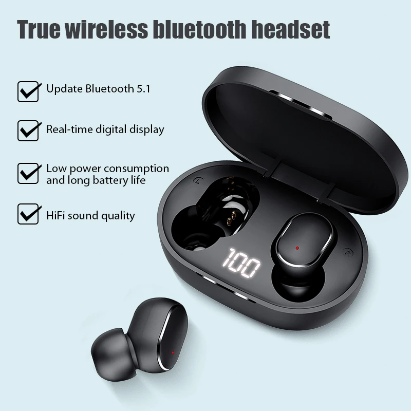 

New E6s Smart Digital Display Bluetooth Headset Wireless Mini HIFI Headset Stereo in-Ear Noise Cancelling Headset