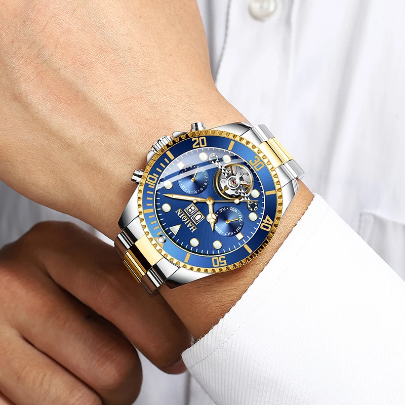 

HAIQIN 2020 Men Watch luxury watches Blue man Wristwatch Waterproof Stainless Steel mechanical Watch clock orologi automatici