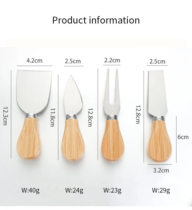 Stainless Steel Wooden Cheese Slicer Cutter Board Bamboo Cutting Board Handle Cheese Knives Fork Shovel Cooking Tool Kitchen