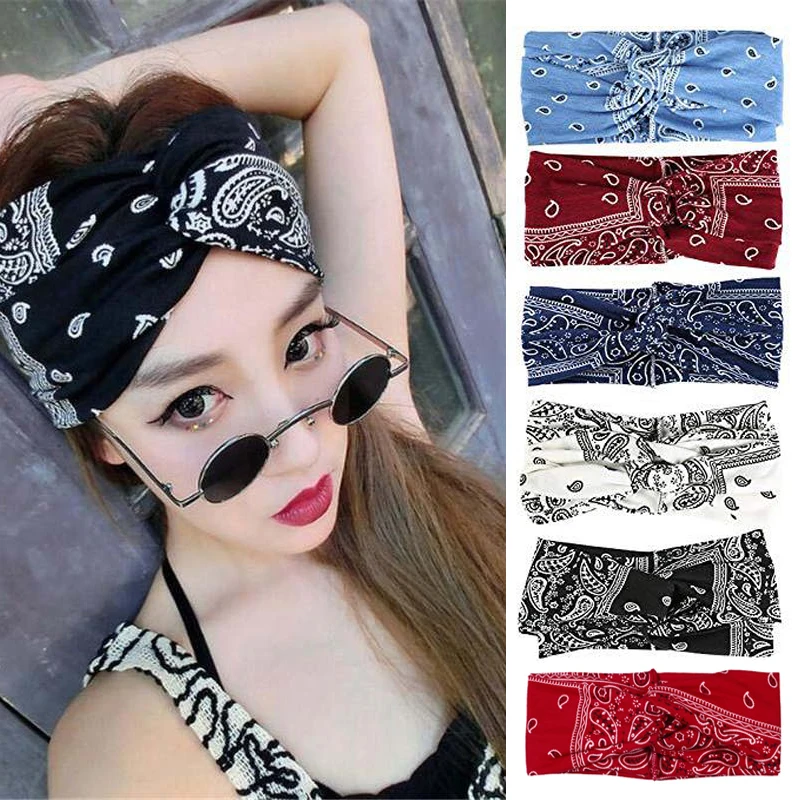 Женская тканевая повязка на голову для девушек широкая головная женщин с принтом