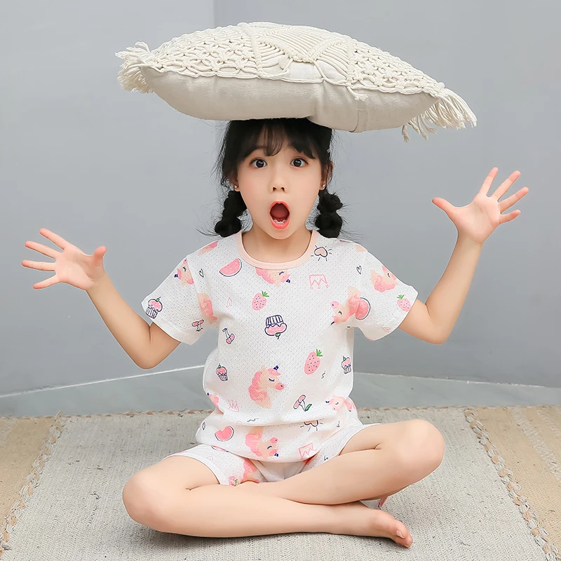 

Boys Clothes Summer Mesh Unicorn Pajamas Baby Girls Clothes Set Children Sleepwear Top+shorts Pyjamas Kids Cotton Home Clothes