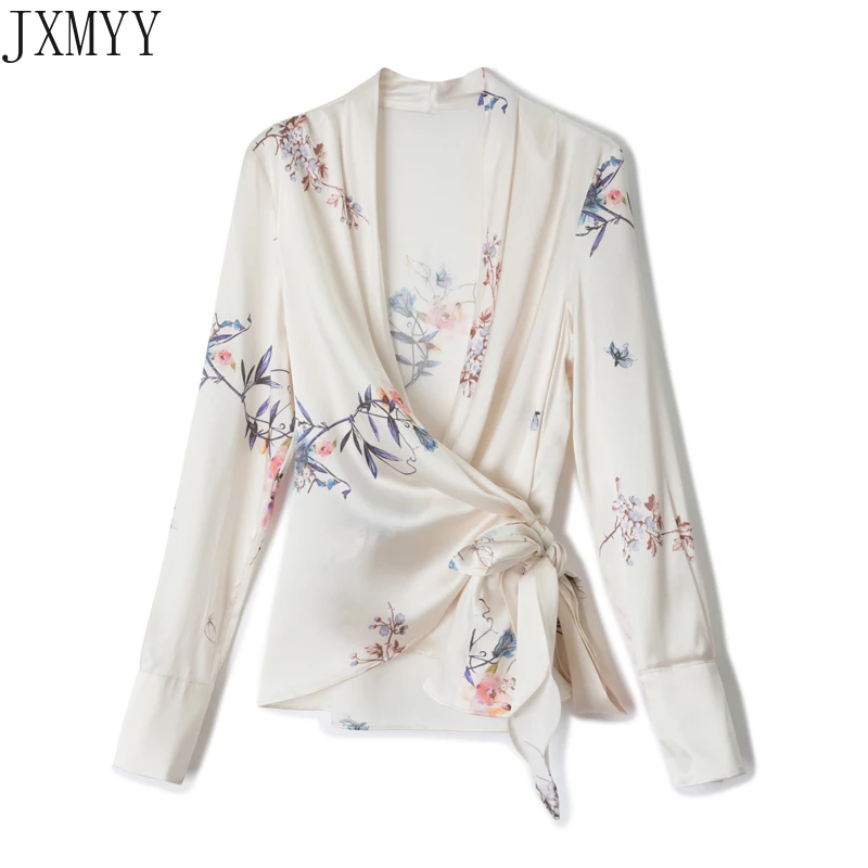 

Korean Silk Women Blouses Woman Satin Print Shirt Women Long Sleeve Silk Blouse Tops Plus Size Elegant Woman Satin Floral Blouse
