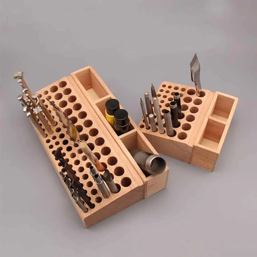 

Workroom Free Standing Tools Holder Multi Holes Home DIY Stamp Punch Accessories Storage Organizer Beech Leather Craft