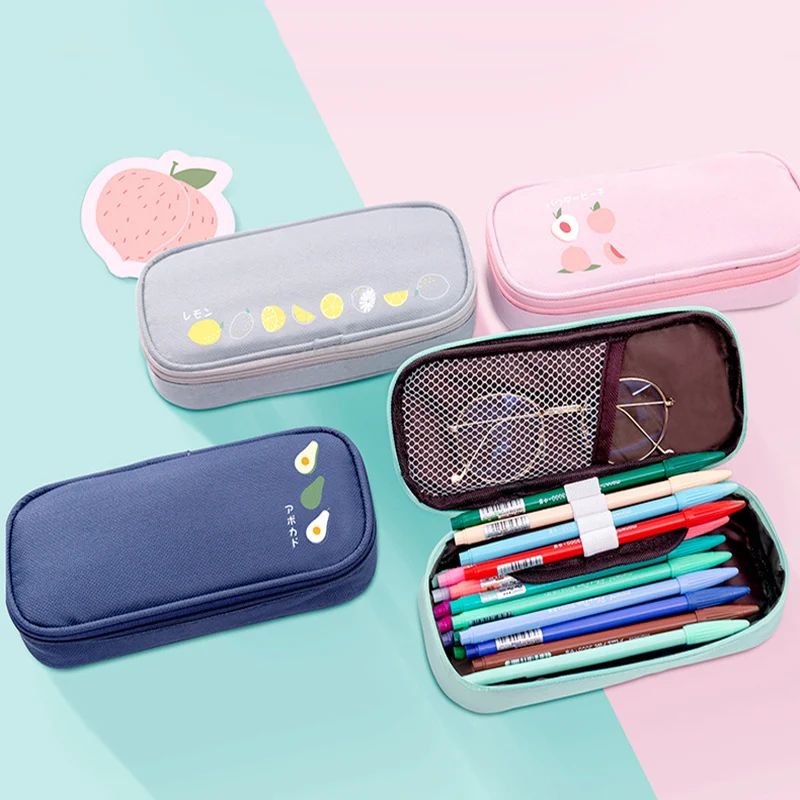 

Candy Color Large Capacity Pencil Cases Bags Fruit Print Zipper Korea Fabric Pen Box Pouch Case School Office Stationary Make Up