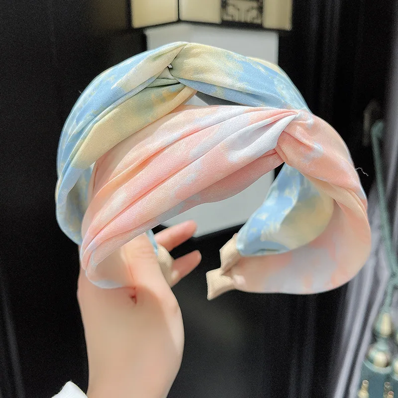 

Korean Cloth Floral Hairband Fashionable Women's Cross Wide Headband Twist Hair Hoop Girls Candy Color Turban Hair Accessories