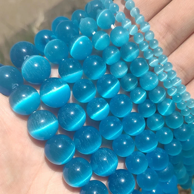 Бусины Из Натурального голубого камня кошачий глаз 4/6/8/10/12 мм | Украшения и