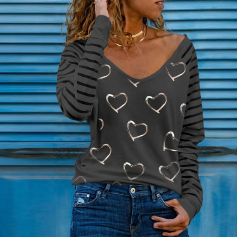 

Spring Autumn New V-Neck Blouse Shirts Vintage Floral Print Patchwork Pullover Tops Fashion Striped Long Sleeve Blusa Streetwear