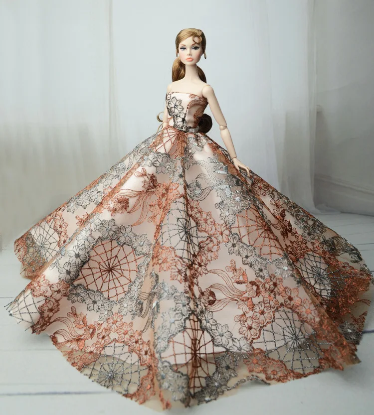 Кукла класса люкс с длинным шлейфом для девочек Кружевное платье Вечерние платья