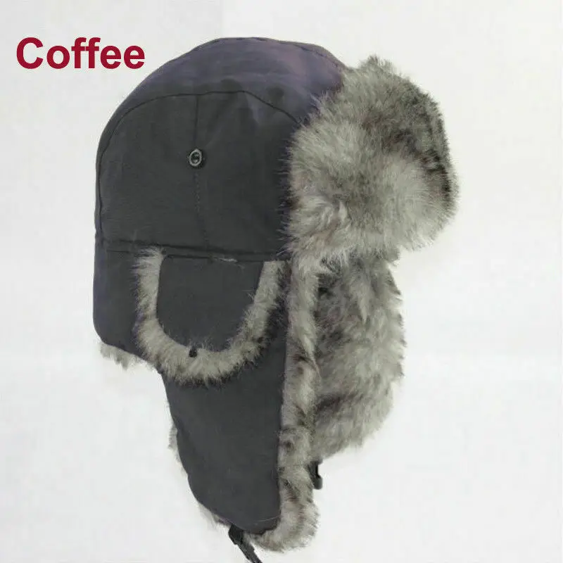 Coffee Бренд унисекс Trapper Bomber теплый русский Штурмовик уха зимняя Лыжная Шапка мужская и женская шапка бомбер шапки - Цвет: Coffee