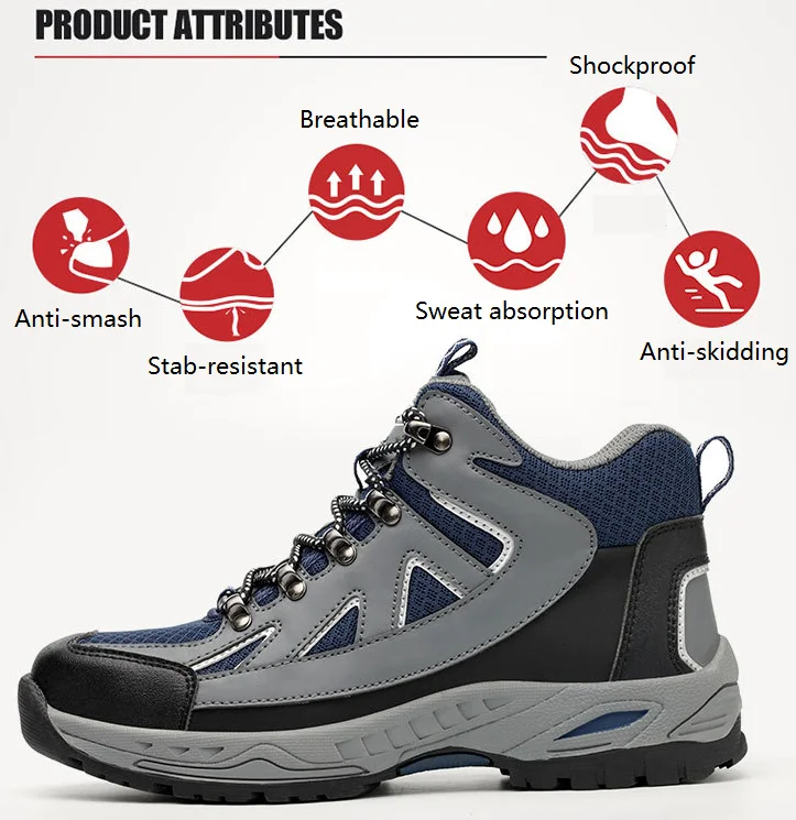 Dropshipping Big Size Night work Reflection Anti-smashing Anti-pirecing Lightweight Breathable Mesh Steel Toe Men Safety Shoes