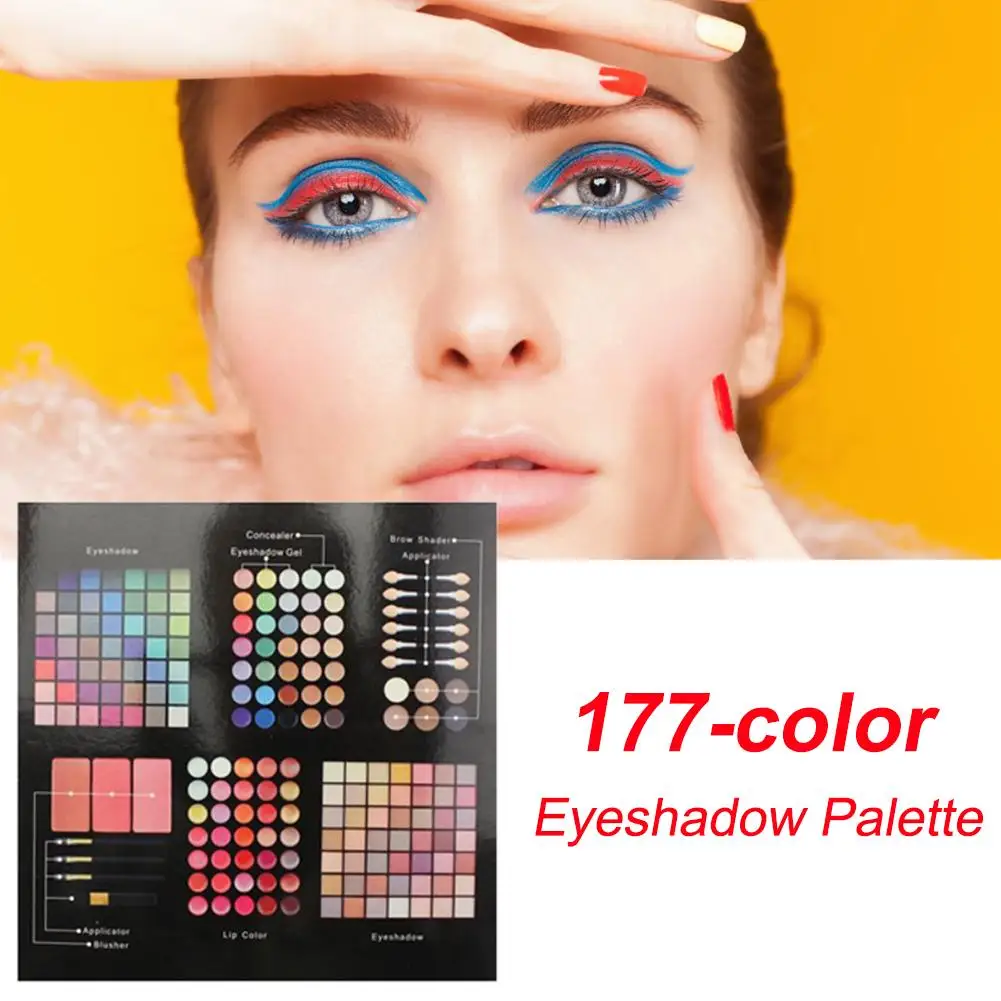 

177 Colors Shiny and Matte Eyeshadow Palette Makeup Contouring Kit with 1 Face Brush and 3 Lip Brush