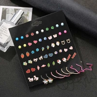 new 30 pairs set of classic mix and match cute little animal star combination earrings set female girl gift jewelry