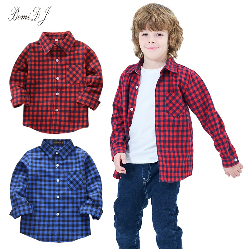 

2021 Spring Autumn Kids Casual Shirts Toddler Boys Shirts for Girls Plaid Shirts Kids Long Sleeve Cotton Shirts Girls Red Blouse