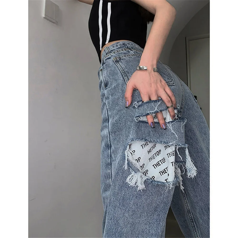 

Классные рваные джинсы для девочек, забавные брюки, модные брюки в стиле Харадзюку, джинсовая сумка в стиле High Street, осенние корейские джинсы-...