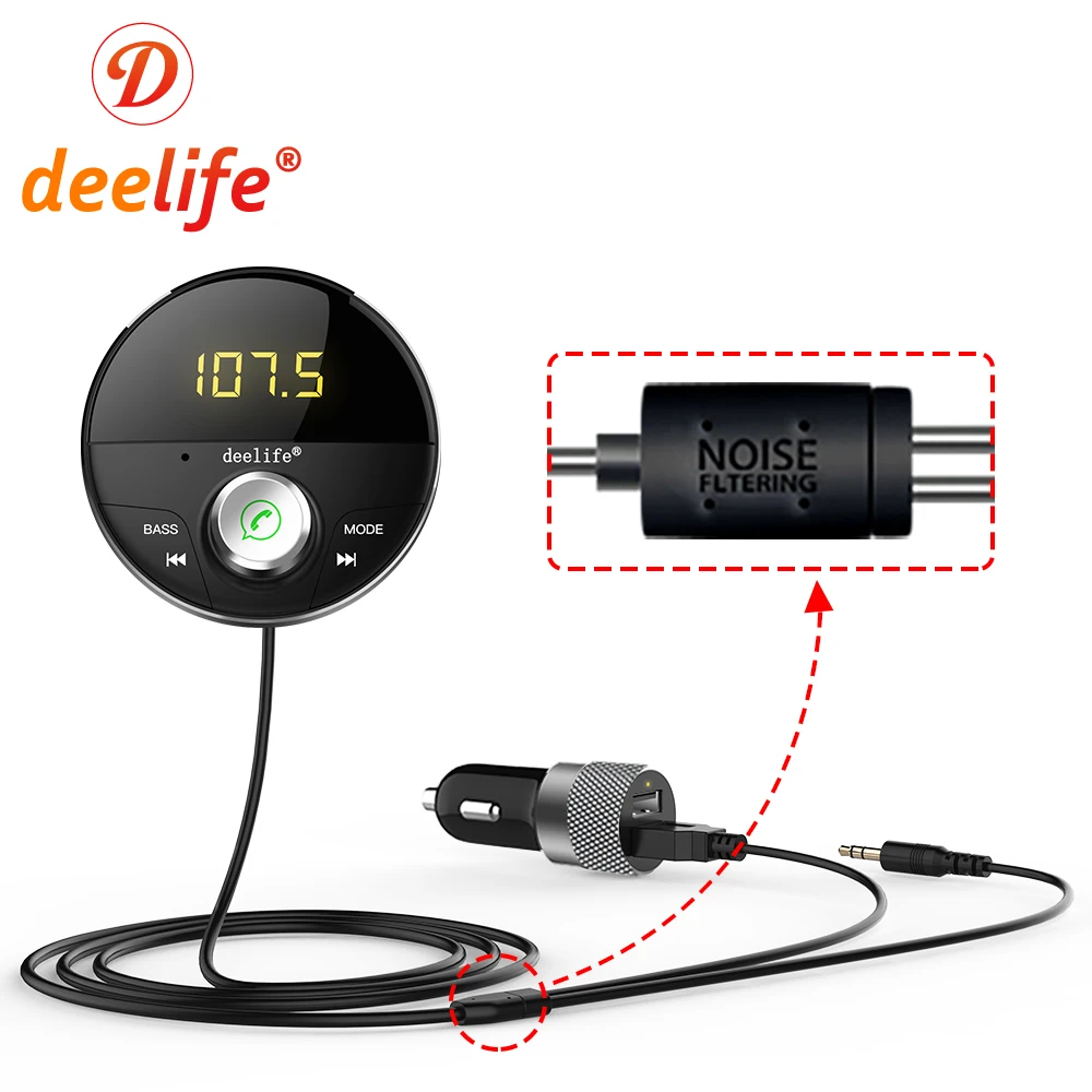 Deelife FM Modulator Transmitter Bluetooth Car Mp3 Player 3.5mm Jack AUX Adapter BT 5.0 Audio Receiver Handsfree Kit for Auto