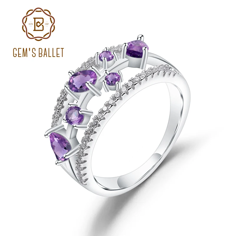 GEM'S балетные 925 пробы серебро 0.54Ct натуральный аметистовый драгоченный камень