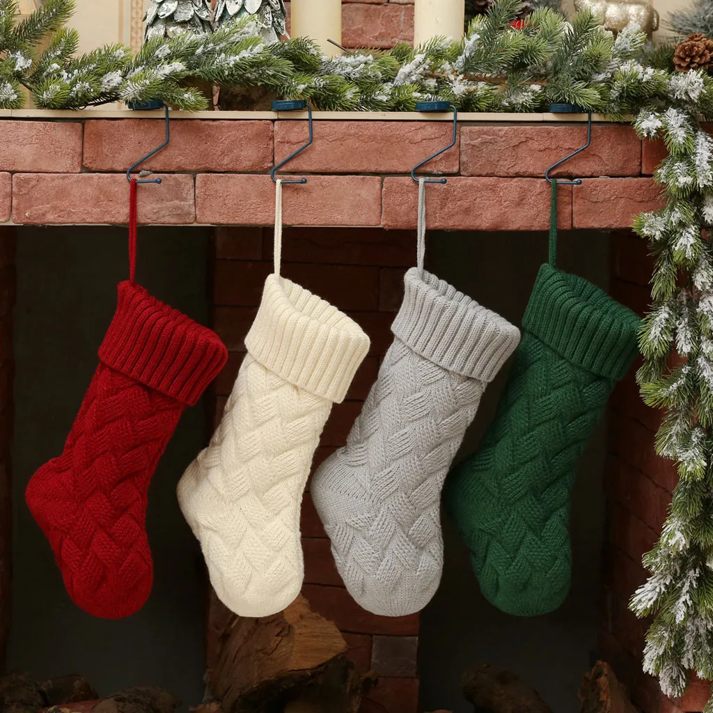 1 шт. рождественские однотонные вязаные чулки украшения для новогодней елки