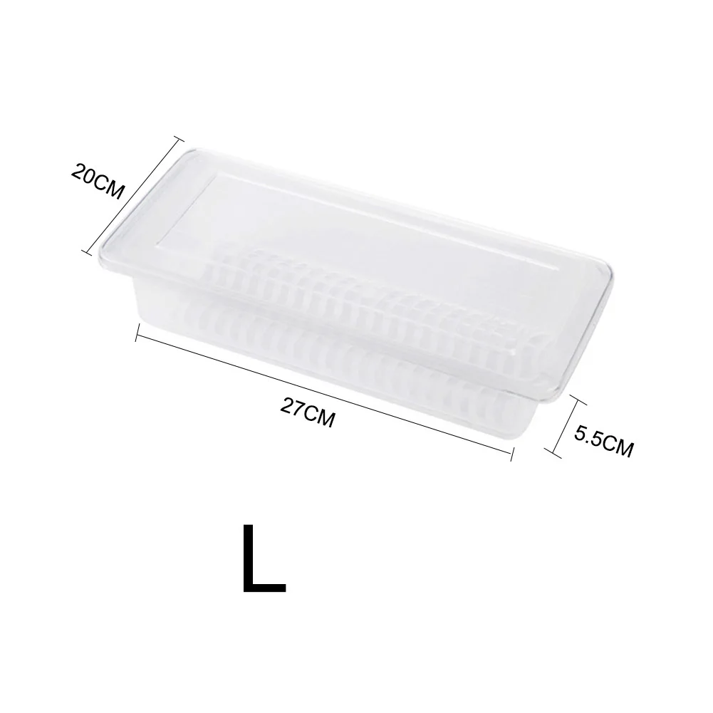 

1/2/3pcs Kitchen Refriger Draining Preservation Box Transparent Plastic Food Container MJJ88