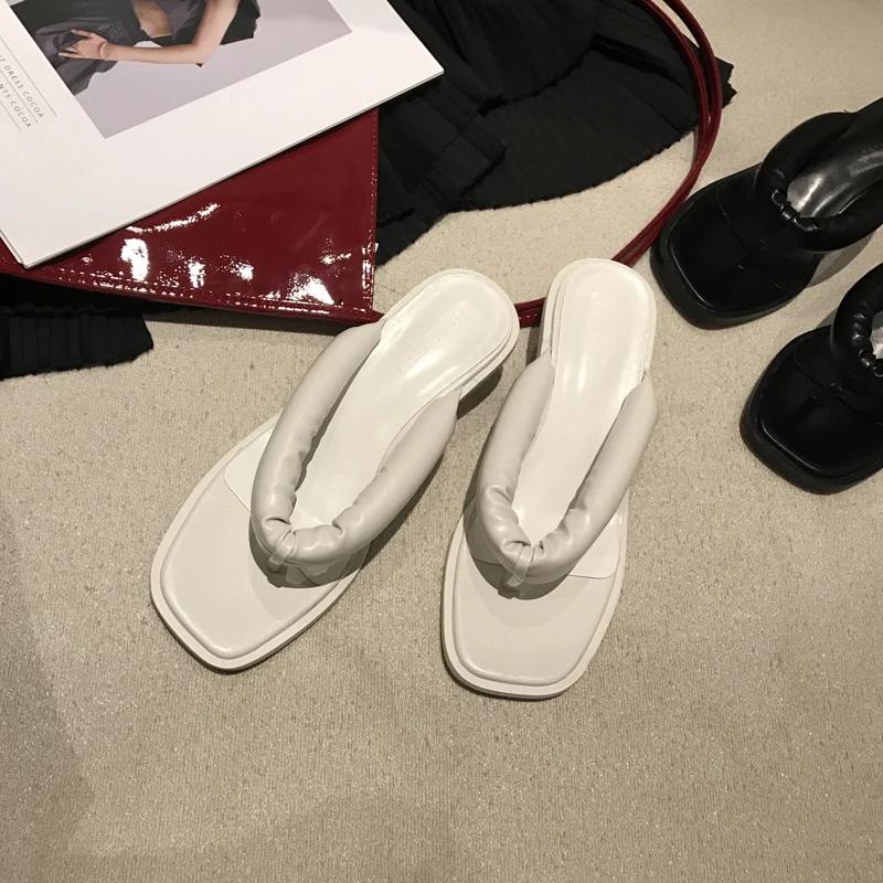 

Termainoov Women Silders Mid Heels White Black Fashion Slippers Summer Beach Women Sandals