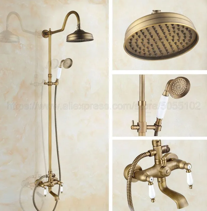 Настенный смеситель для душа античная латунь кран Водопад 8 дюймов набор с ручной