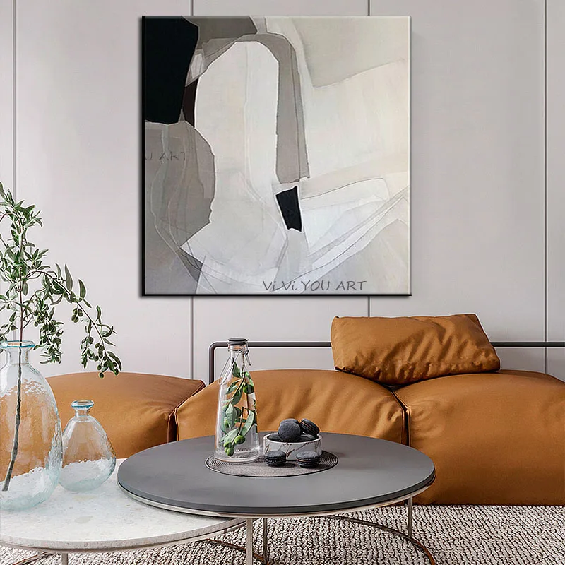 

100% искусство скандинасветильник Роскошная Чистая ручная чёрная белая и серая абстрактная картина гостиная комната независимый Космос декоративная